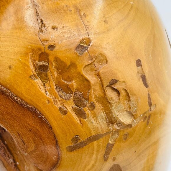 Burled Wood Decor Hand Crafted Knot Turned Artisan Vase Olive Mid-Century MCM - Picture 7 of 10